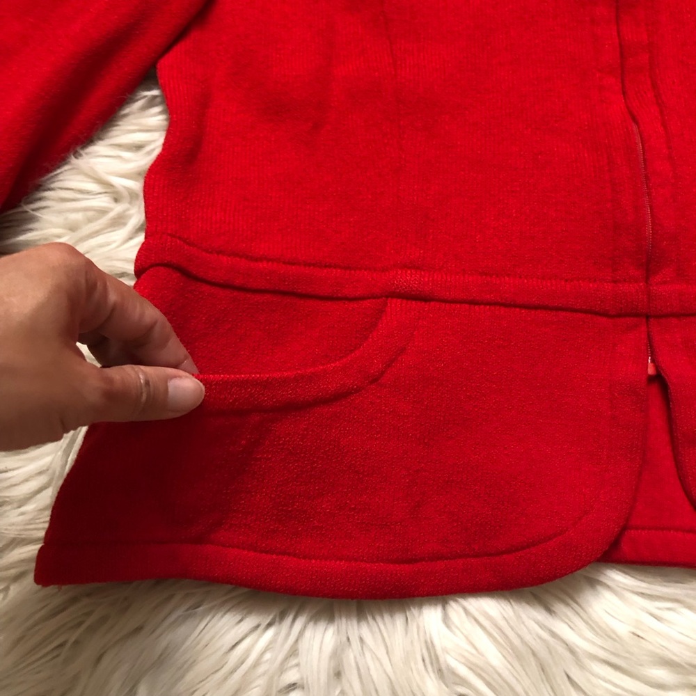 St. John Santana Wool Zip Up Fitted Cropped Bright Red Womens Knit Jacket size L - Picture 6 of 14
